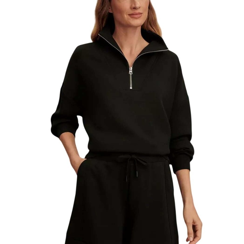 Varley Womens Hawley Half Zip Sweat DoubleSoft Black Pullover Sweatshirt L